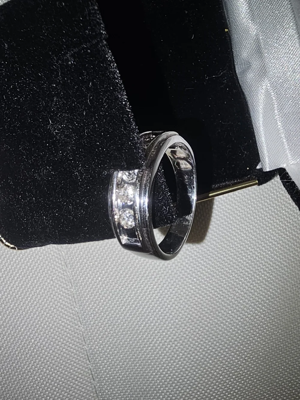 Men's White Gold Wedding Band. 2k In Diamonds